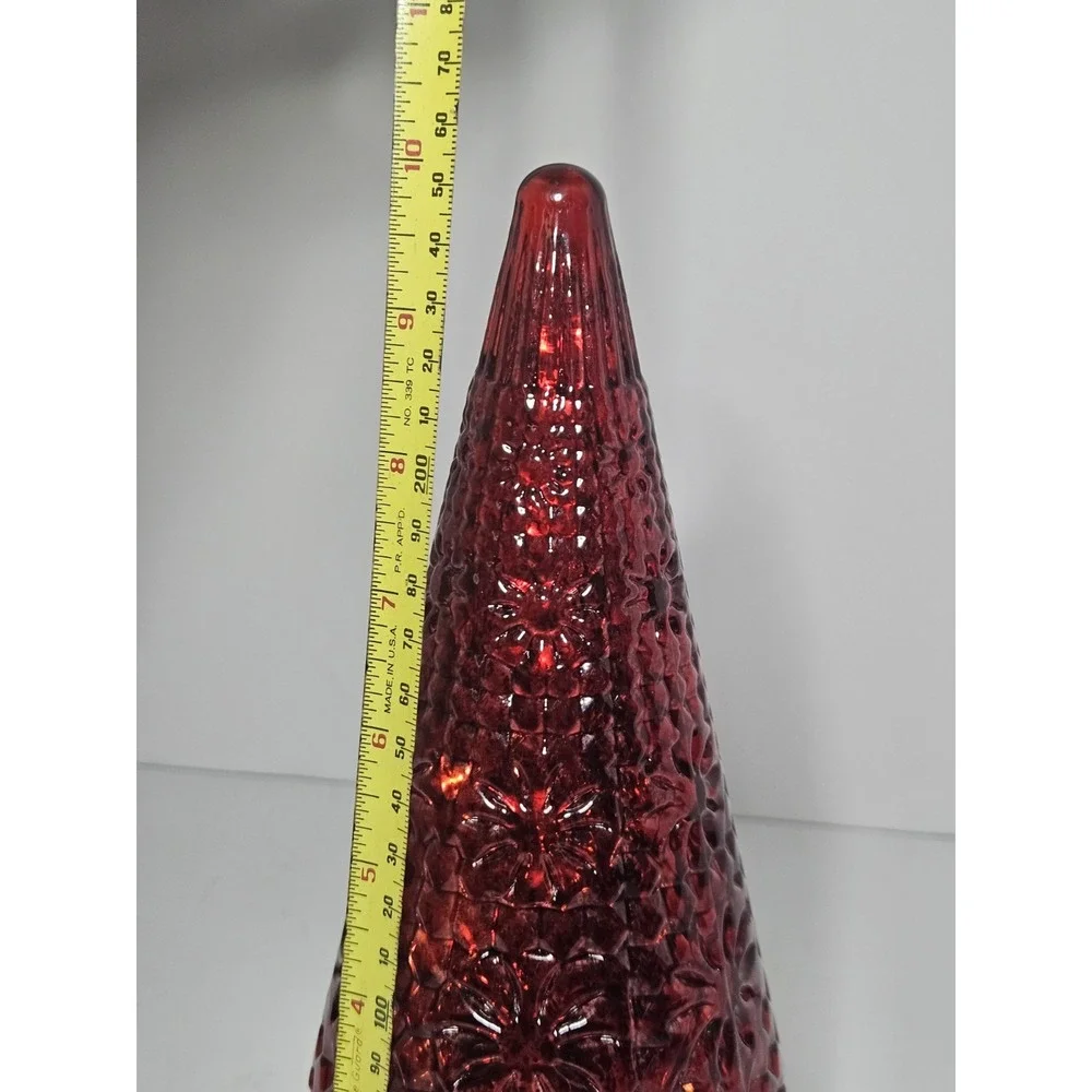 Red Mercury Glass Lighted Christmas Tree Tabletop Decor Cone Figurine Glowing